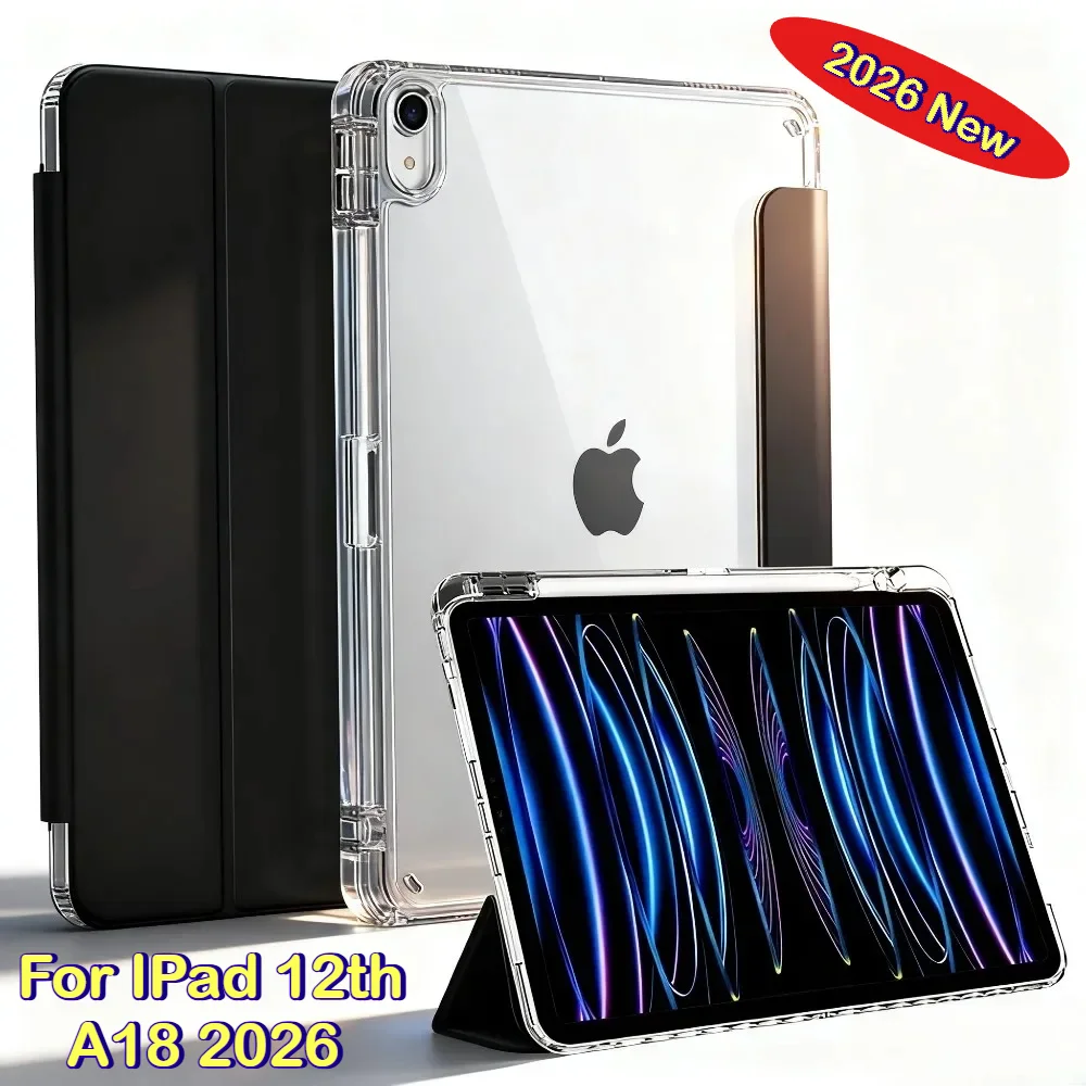 

2026 Hot-selling HD Clear Acrylic Case for New IPad 12th A18 Air M4 Pro M5 11" 13 A16 10th Gen Mini 7 6 8.3" Pen Holder PU Cover