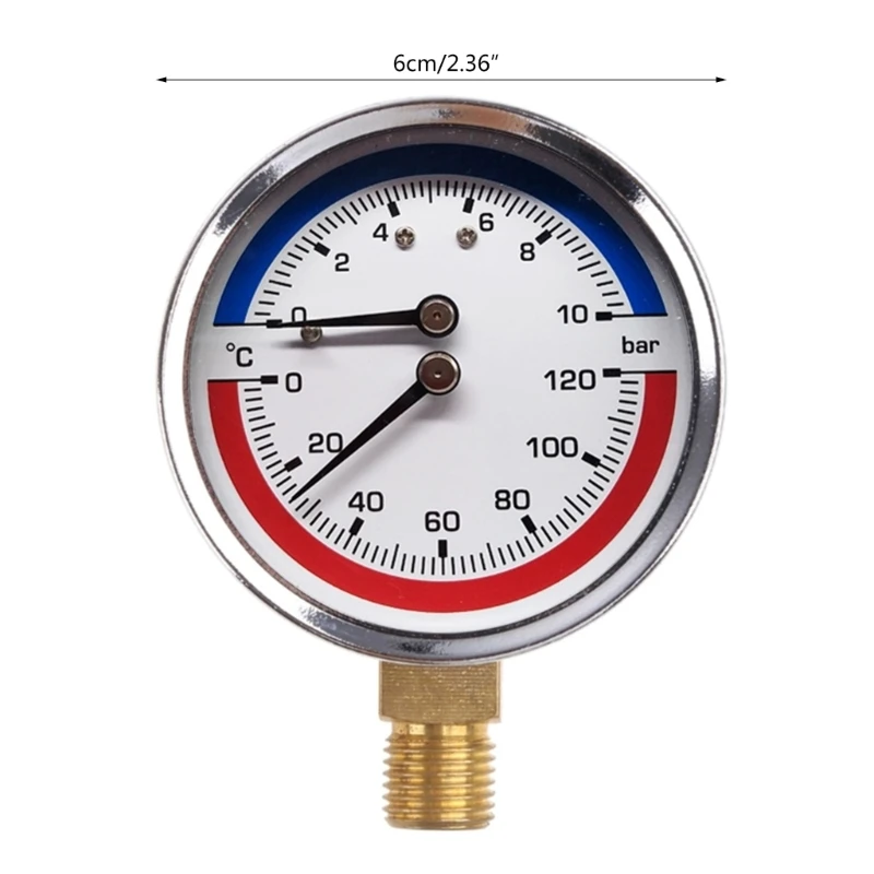 Thermo-manometer Boiler Temperature & Pressure Gauge 0-120 ℃ 0-10 Bar Mearsuring Range Fitting- for Floor Heating Drop Shipping