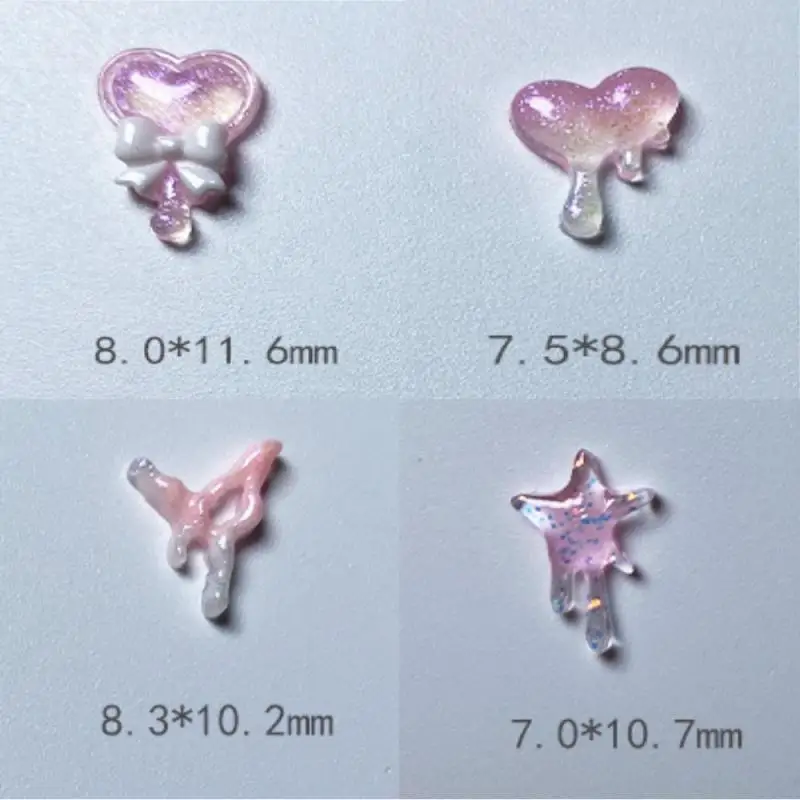 20 stücke 3d koreanische kawaii rosa Harz Nagel kunst bezaubert japanisches Herz/Zauberstab Schmuck Nagel Strass Dekorationen Zubehör DIY