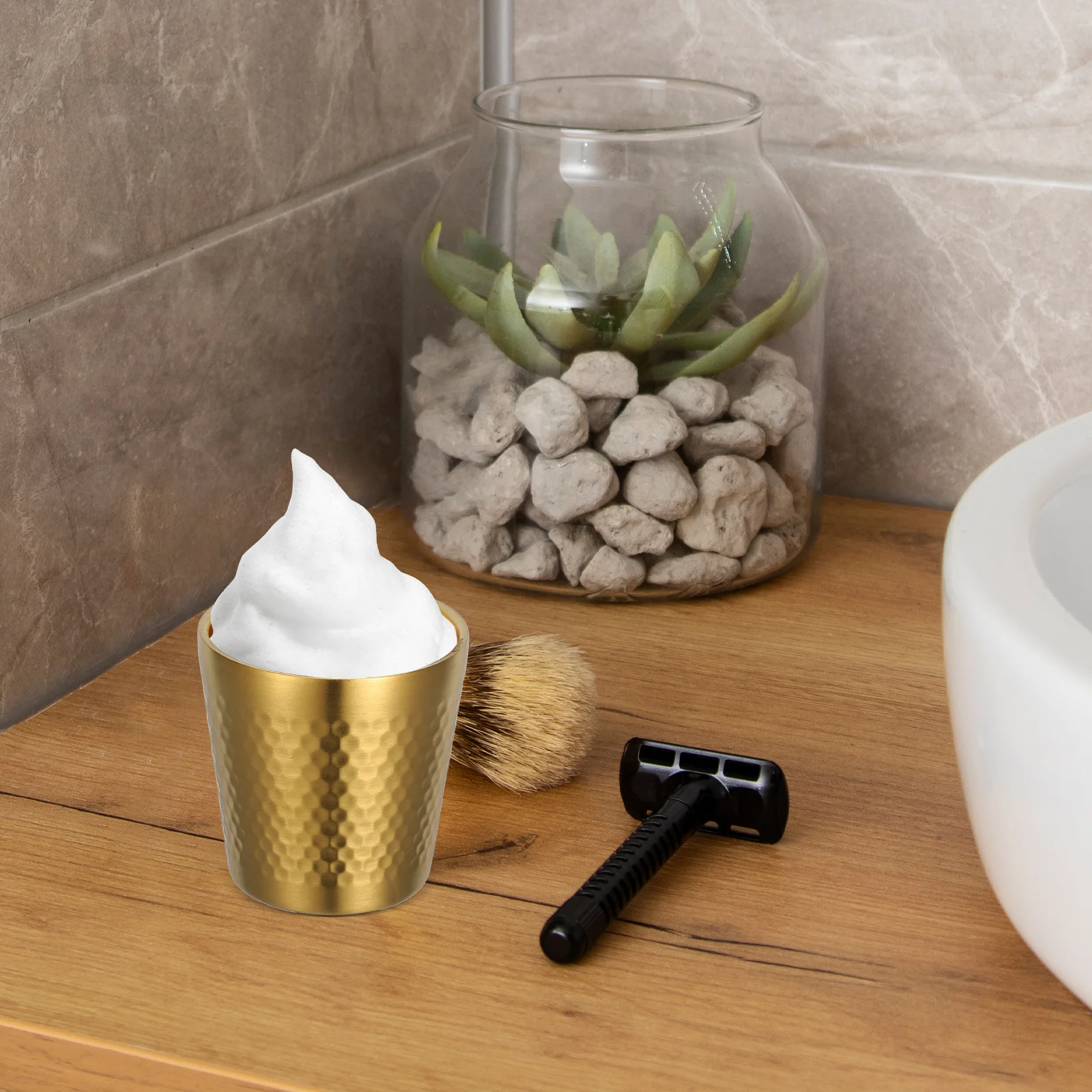 كوب حلاقة 175 مل للرجال وعاء حلاقة من الفولاذ المقاوم للصدأ مع لمسة نهائية محكمية وعاء حلاقة قابل لإعادة الاستخدام لديكور الحمام الحديث