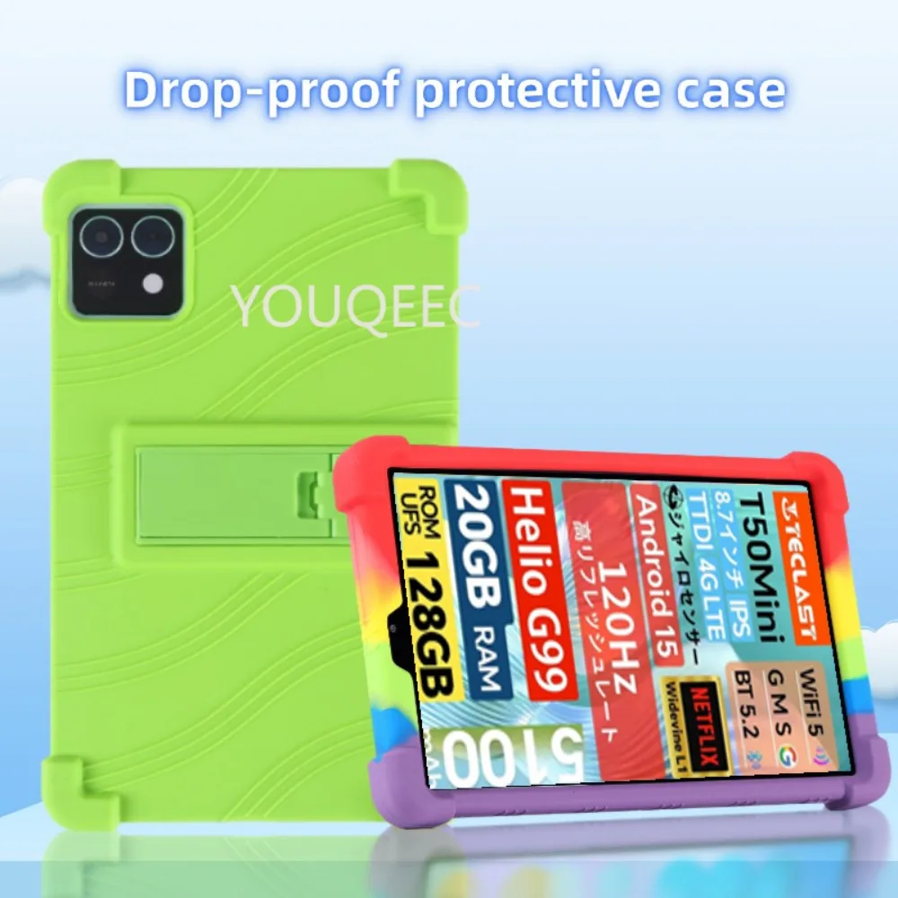 Custodia Fonda per Teclast M50 Mini 2024 T50 Mini 2025 8.7 "Tablet PC in silicone morbido con cavalletto posteriore Custodia protettiva antiurto