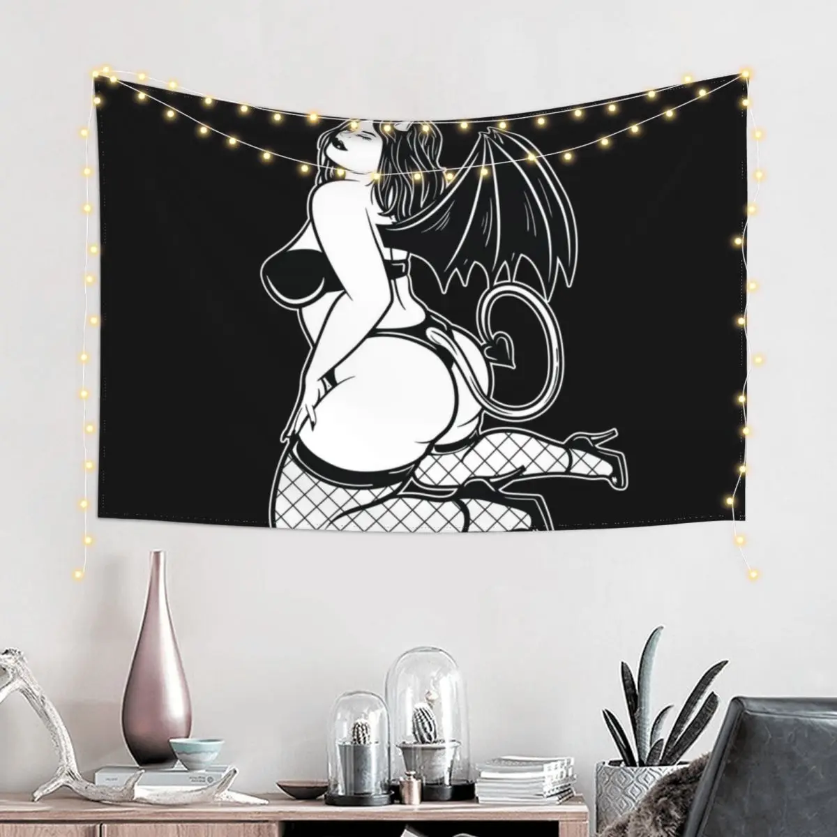 Curvy Pinup Demon Girl Halloween Devil Tapestry Carpet Wall Room Decorations Tapestry