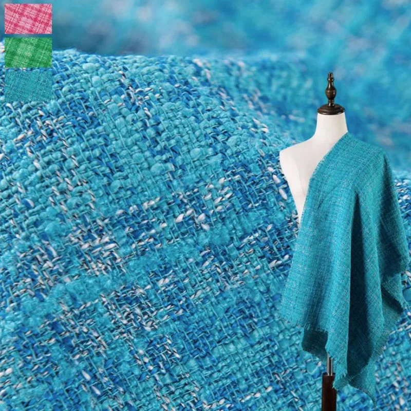 50x145cm Fashion Blue Lattice Yarn-Dyed Braided Tweed Fabric For Women Autumn Jacket Dress Suits Coat Handbag DIY Cloth Sewing