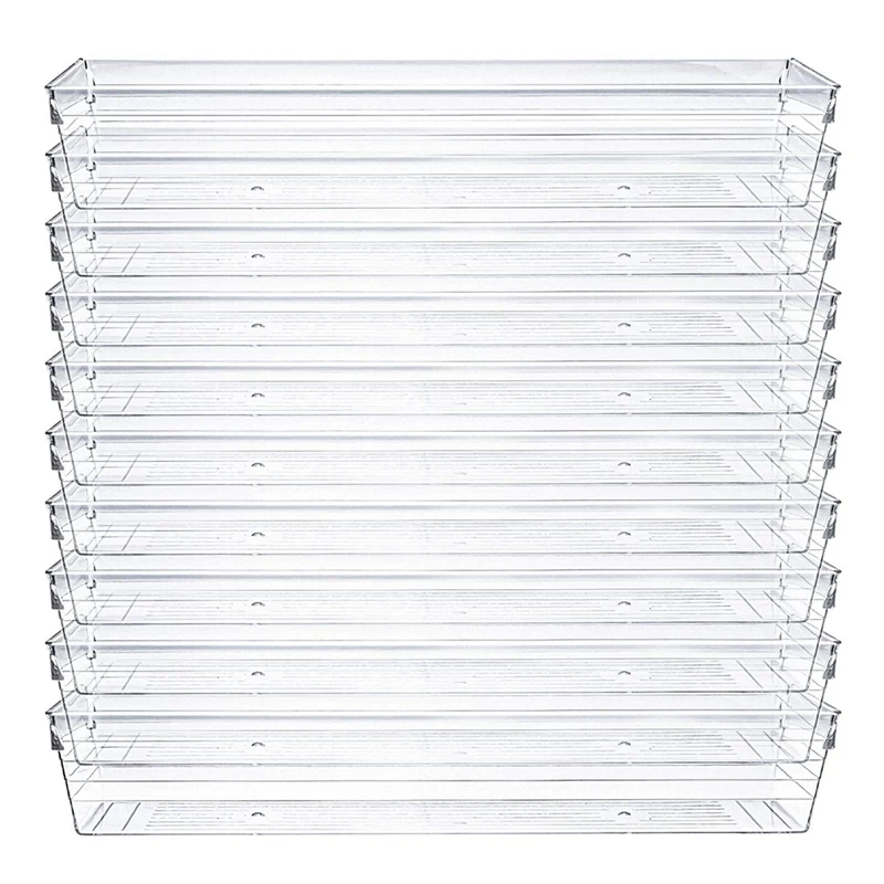 10 Pack 12 X 3 X 2 Inch Clear Drawer Organizer Trays Desk Drawer Divider Storage Bins Storage Box Set For Kitchen