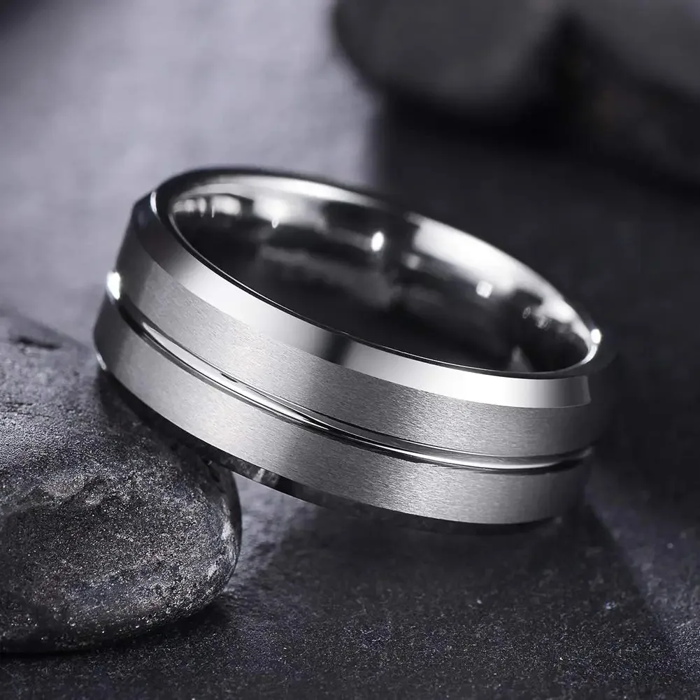 Fashion 8mm Silver Color Stainless Steel Rings For Men Women Never Fade Wedding Engagement Men Rings Party Jewelry Accessories