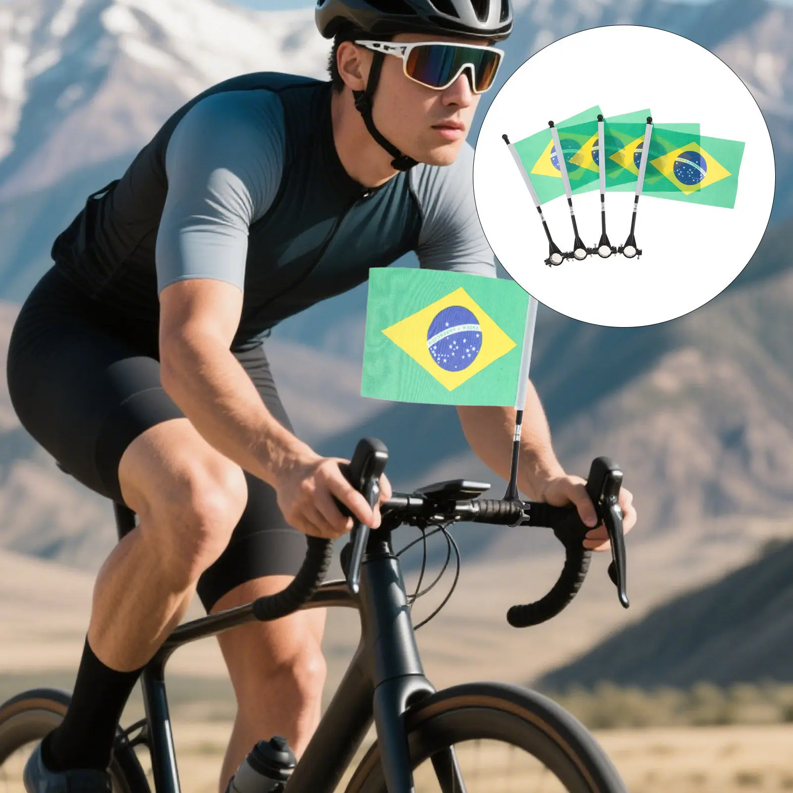 4Pcs Brazilian Bike Handlebar Flags High Visibility Safety Bicycle Flag Pole Mount for Outdoor Cycling Brazil National