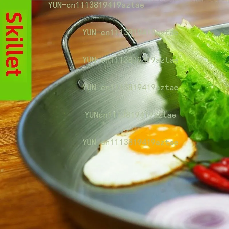 Thickened Flat Bottom Pan Non-coated Double Ear Iron Wok for Commercial Use Large Pot for Pancake Cooking on Gas Stove