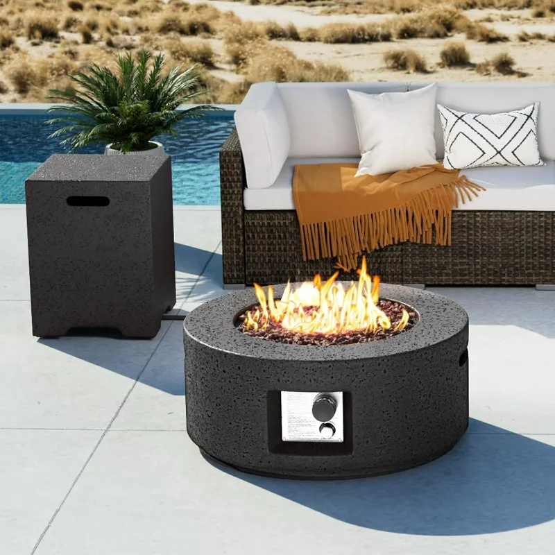 

Fire Pit Coffee Table, 28-inch Round Base Patio Heater, 40,000 BTU Stainless Steel Burner, Free Lava Rocks, Waterproof Cover