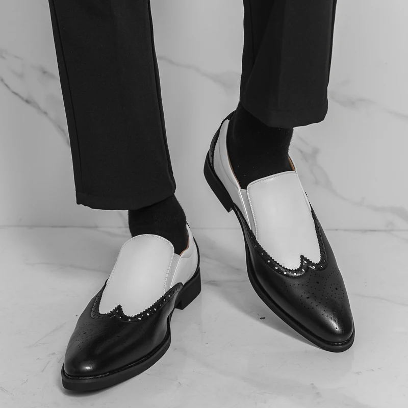 

Men's Loafers with PU Splicing and Block Carving, Comfortable and Classic Business Men's Shoes, Sizes 38-46