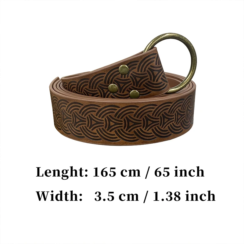 Cinto de PU viking estampado para homens, cinto de couro em O-Ring vintage, nó celta, cinto renascentista durável, vintage medieval