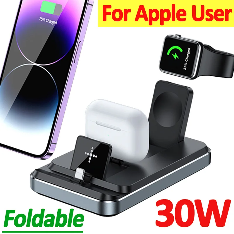 30W Wireless Charger Stand Pad 3 In 1 Fast Charging Station For iPhone 14 13 12 11 X XR 8 Apple Watch Airpods Pro IWatch 8 7 6