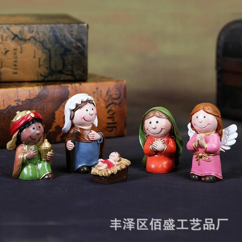 12Pcs Christmas Nativity Figurines with Light Resin Holy Family Birth of Jesus for Christmas Tabletop Church Shelf Chapel