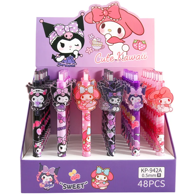 Imagem -06 - Sanrio Kawaii Gel Caneta 48 Peças Japonês Bonito Menina Coração Caneta dos Desenhos Animados Kuromi Melodia Escritório Caneta 0.5 Caneta Preta e Tinta Papelaria Presente