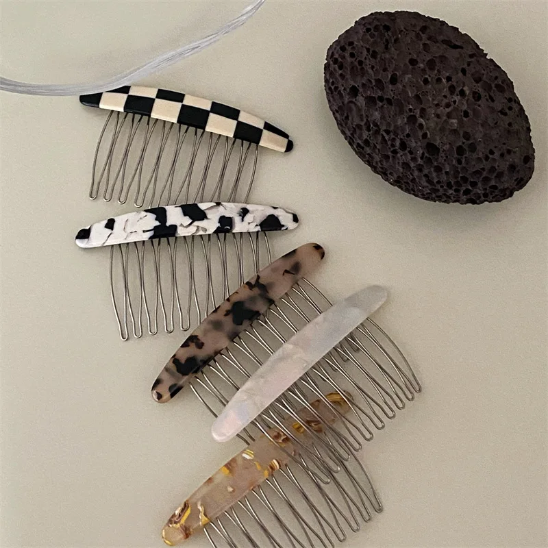 Vintage Colorful Plaid Hairclips Fashion Hair Maker Bun Hair Combs Plastic Elegant Hairpins for Women Comb Hair Accessories