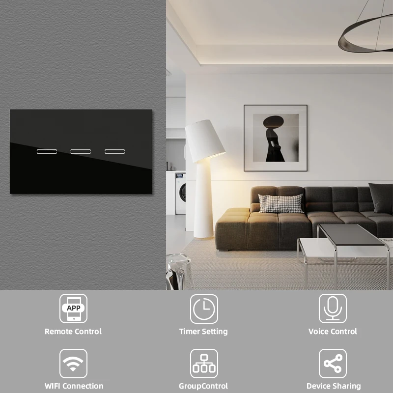 LiwoKit Wifi Smart Switch Suitable for SEMICOM Smart App Alexa Google Voice Control No Neutral Wire Install Touch Light Switch image 2