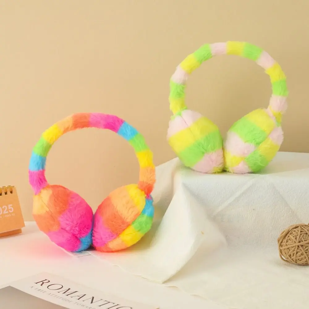 Зимние теплые мягкие наушники, защита ушей радужного цвета, грелки для ушей, антифриз, утолщенные наушники из искусственного меха для женщин и мужчин, уличные наушники