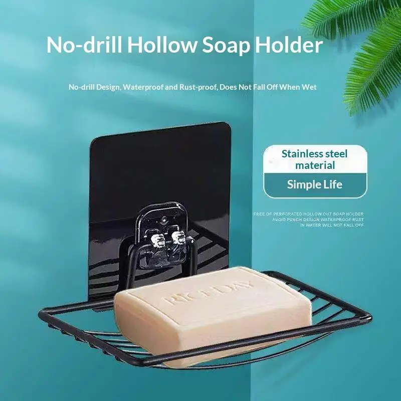 [MA]Stainless Steel Soap Dish Holder Single Layer Drain No Drilling Wall Mounted Draining Soap Rack For Bathroom Shower Storage