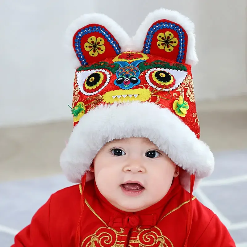 

Chinese Costumes Accessories Hand Made Newborn Baby Hat Traditional Tiger Cap New Year Birthday Wear Infant Boy Girl Winter Hats