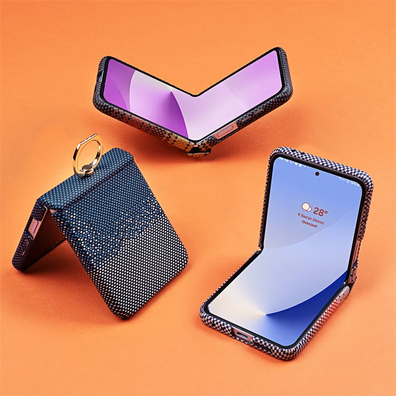 Etui z teksturą włókna węglowego z pierścieniem Magsafe i osłoną zawiasu do Samsung Galaxy Z Flip 8 7 6 5 4 3, folia ochronna na ekran, kompatybilne z ładowaniem bezprzewodowym. — zdjęcie produktu 3