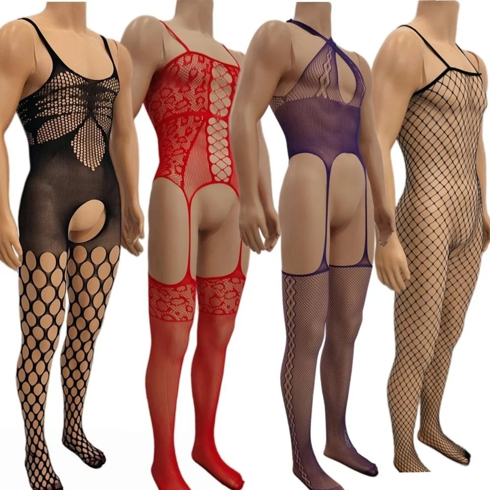 Sexy Cami Hollow Jacquard Fishnet Leopard Print Crotchless Bodysuit, Tight Knit Lingerie Nightwear, Sizes XS/S/M