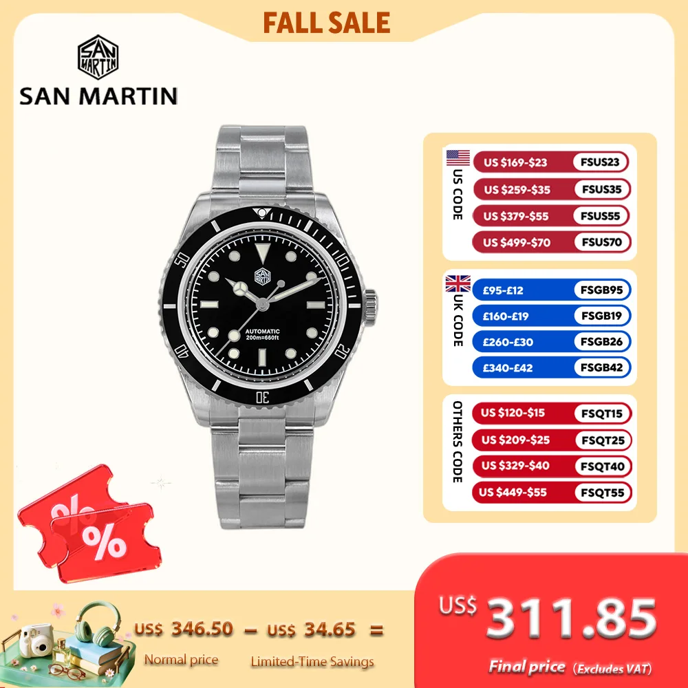 San Martin 38mm Water Ghost 6200 Sports Watch For Men Automatic Mechanical Wristwatches Luxury 20Bar SN0004GB