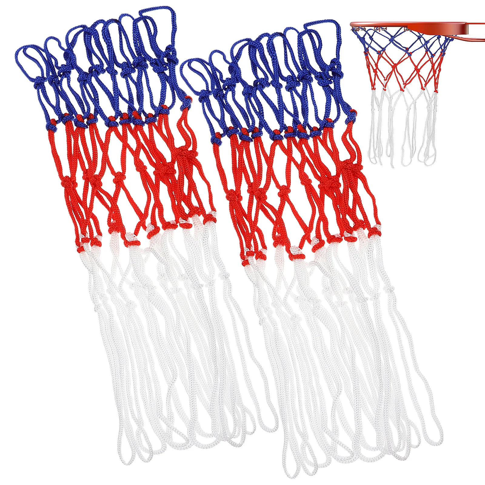 

2 Pcs Basketball Net Kit White Red Blue 50cm 12 Rings Durable Nylon Standard Hoop Practice Training