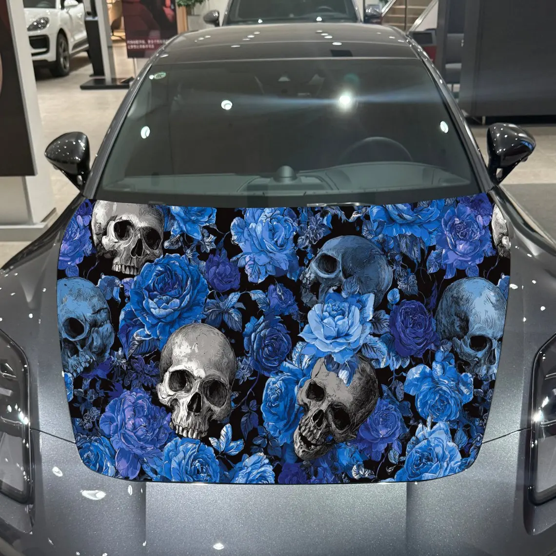 

Car Decal Skull with Blue Rose Artistic Background & Mystic-Dark Gothic Macabre Aesthetic Car Hood Sticker, Waterproof Self - Ad