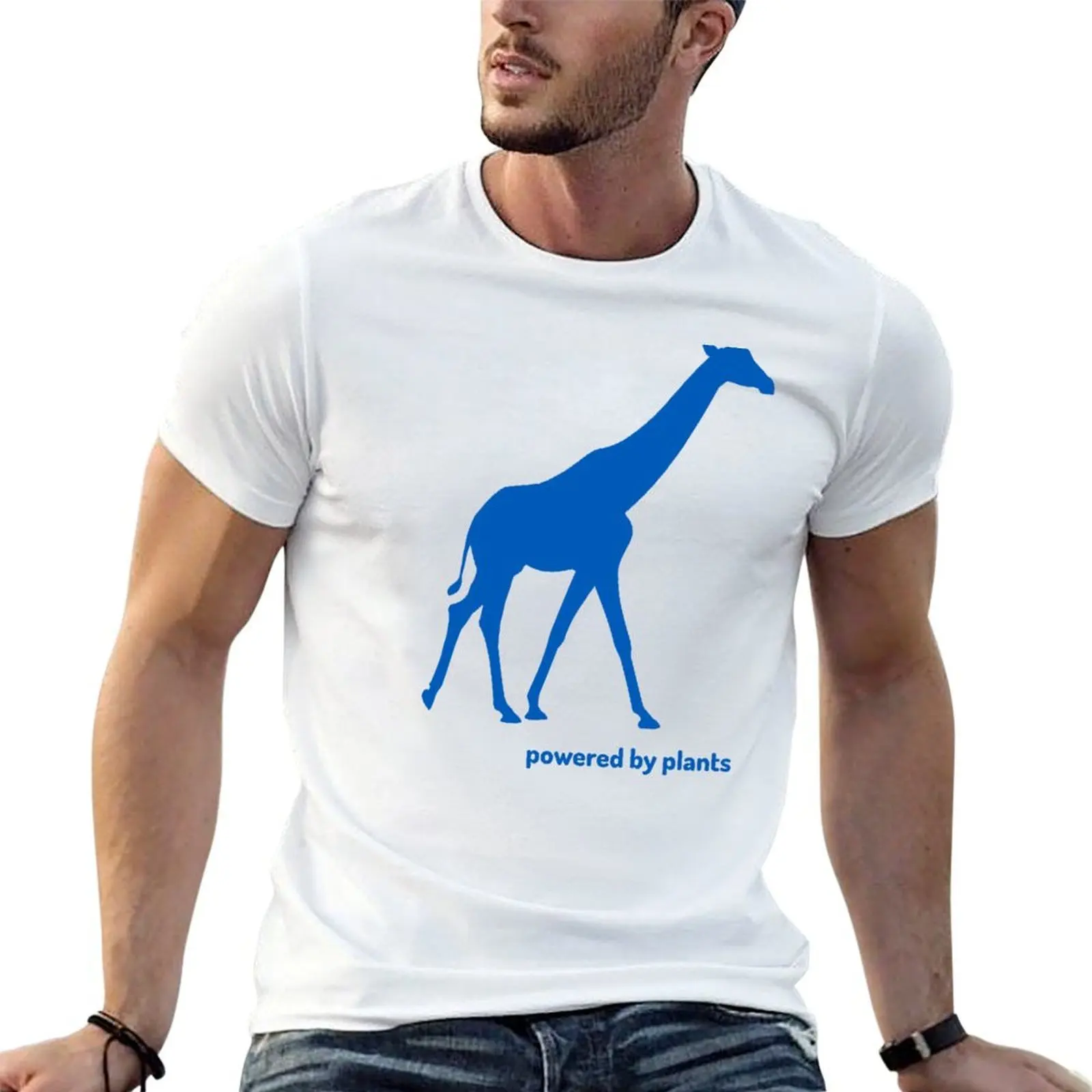 

giraffe powered by plants T-Shirt t shirts for man slim fit cotton t shirts man 100% graphic t shirts for man T-shirt