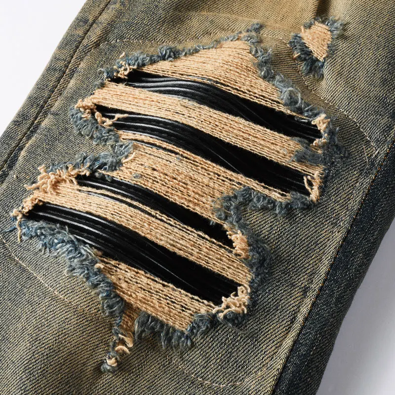 Street Fashion Designer Men Jeans Retro Washed Stretch Skinny Fit Patched Ripped Jeans Men Hip Hop Brand Y2K Denim Pants Hombre