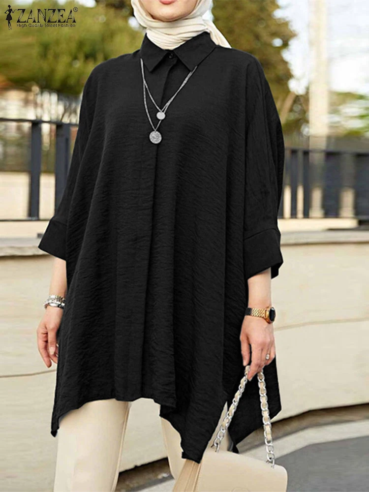 

2025 Fashion Women Long Sleeve Tops ZANZEA Muslim Blouse Autumn Solid IsIamic Clothing Stylish Long Shirt Dubai Abaya Kaftan