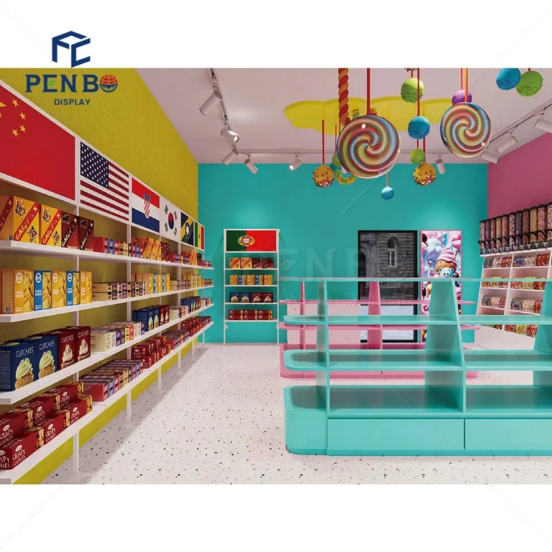 custom.Colorful Candy Shop Furniture Retail Store Display Pick and Mix Candy Display Rack Sweets and Candy Shop Display Counter view 2