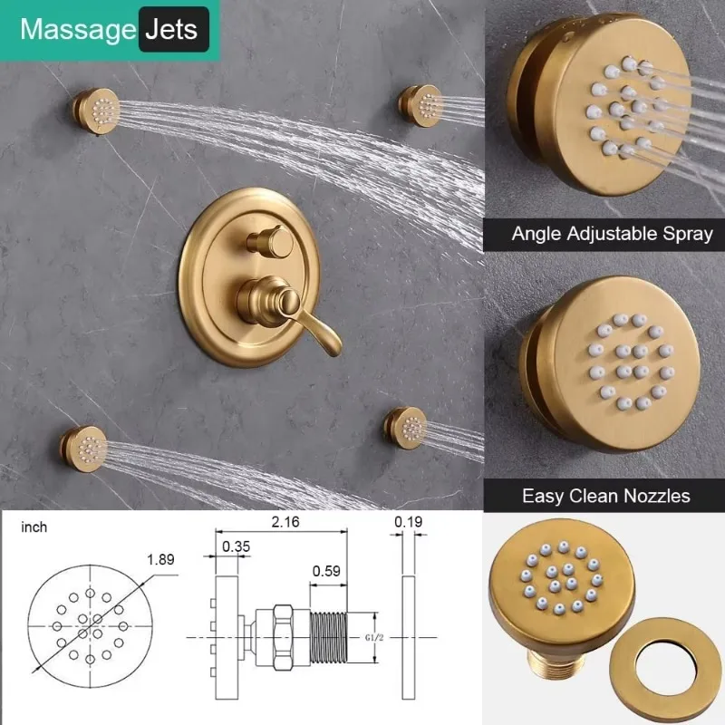 نظام دش ذهبي مصقول، مجموعة صنبور دش عتيق، نظام دش كامل الجسم #4