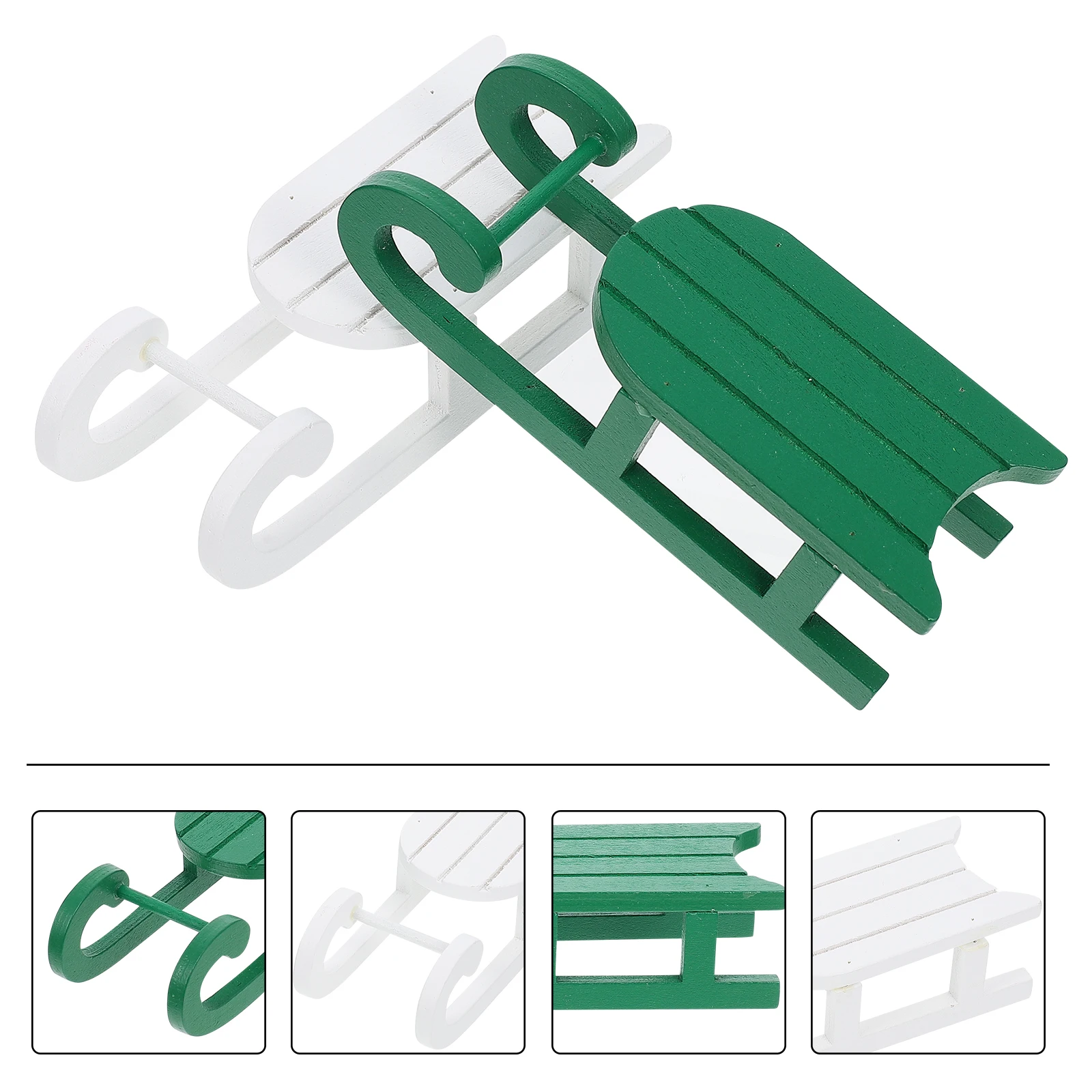 

2 Pcs Ornament Wooden Ornaments Hanging Sleigh Christmsa Miniature Sled Decor Assembled Green