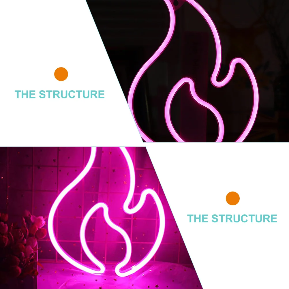 

Flame Design LED Neon Lamp Night Light Plastic Sign Bright Color Bedroom Living Room Study Office Atmosphere Lighting