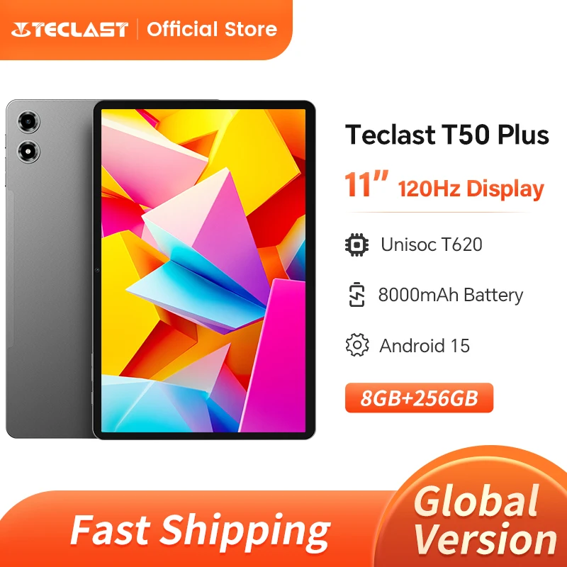 New Teclast T50 Plus Android 15 Tablet 11" 2K 120Hz High Refresh 8GB +256GB UNISOC T620 8000mAh Battery 8MP+13MP Camera 4G Tab