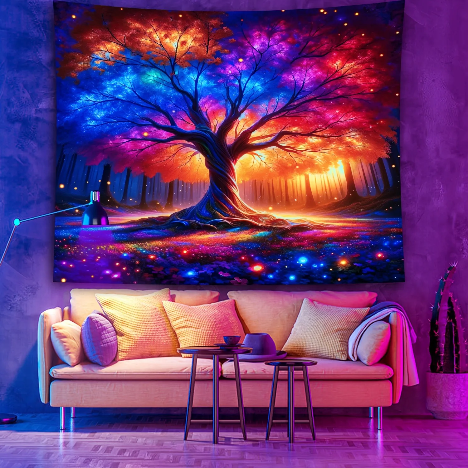 Magic Tree Fluorescent Tapestry Embrace the Magic of NatureUV tapestry wall hanging bedroom home party decoration