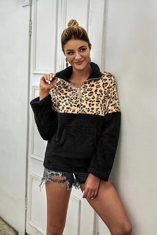 Fleece Pullover Hoodies Women Autumn Clothes Sexy Leopard Sweater Velvet 2024 New Lady White Hoodies 2Xl Big Size