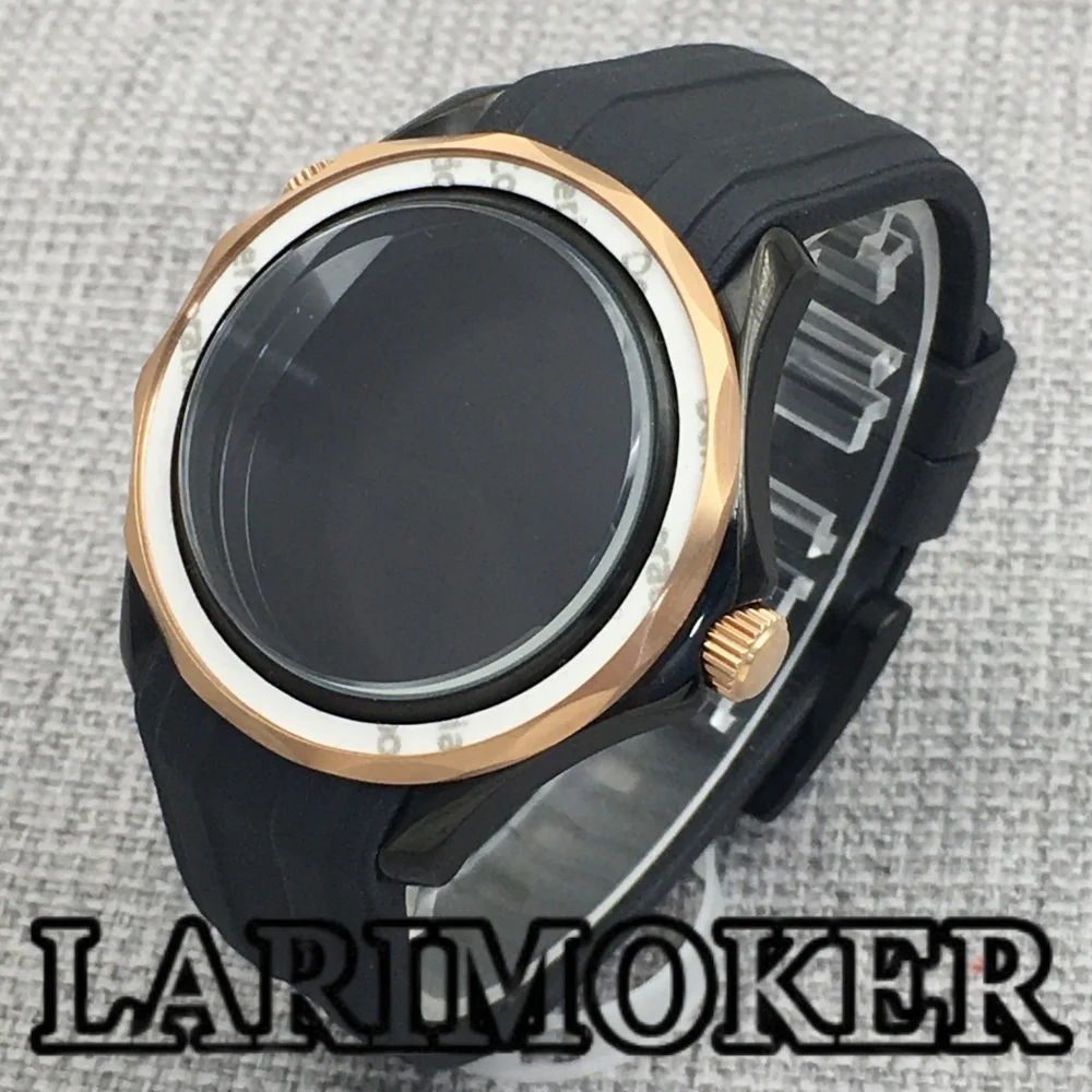 LARIMOKER 41mm Cassa per orologio con lunetta rosso bordeaux Cinturino in silicone con vetro zaffiro bombolato per movimento NH34 NH35 NH36 PT5000 ETA2824