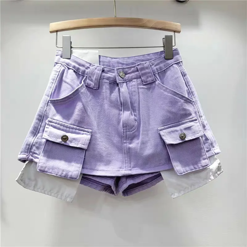 2024 New Arrival Women Summer New Mini Pocket Denim Cargo Shorts Skirts Women Fashion High Waist Straight A-line Shorts Skirt