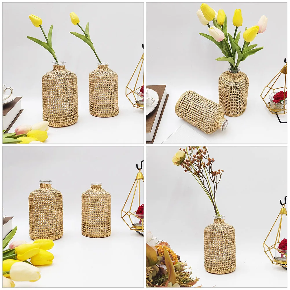 

Woven Glass Vase 30Cm Modern Decorative Flower Arrangement Holder For Home Office Desk Plant Display Transparent Craft