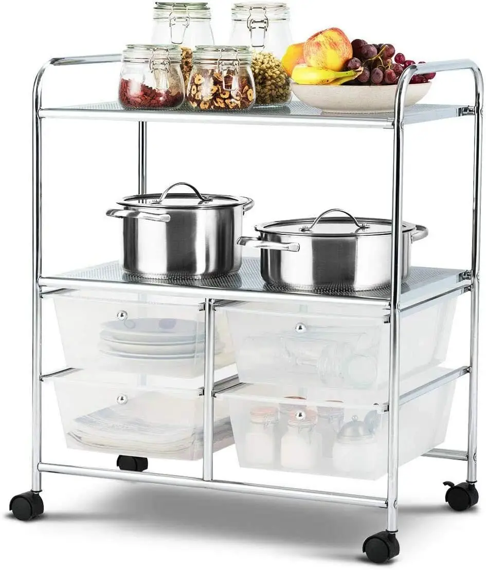 

Byroce Storage Cart, Rolling Storage Cart W/4 Drawers & 2 Shelves, 3-Tier Storage Trolley with Handles & Wheels, Utility Cart Wi