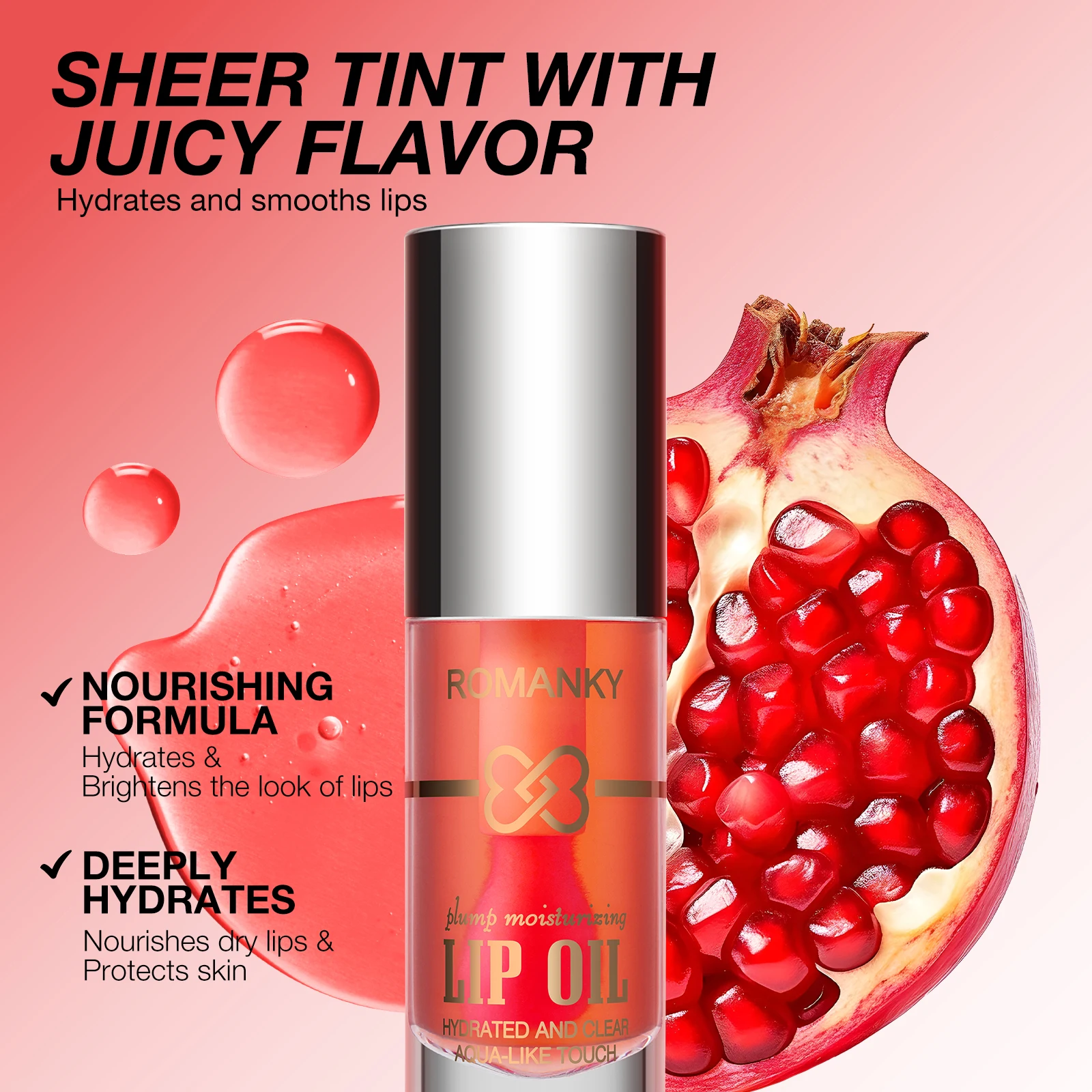 ลิปออยล์ให้ความชุ่มชื้น, ลิปกลอสสีเงา, ลิปบาล์มชนิดน้ำให้ความชุ่มชื้น, ไม่เหนียวเหนอะหนะ, คละสี, แต่งหน้าสำหรับผู้หญิง