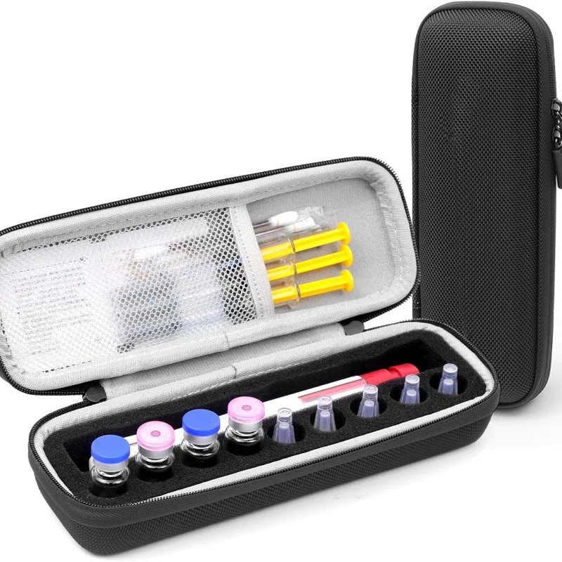 Insulin Vial Carrying Case Fridge Portable Peptide Vial Storage Box Foam Protective Hard Shell Vial Pens and Needle Organizer
