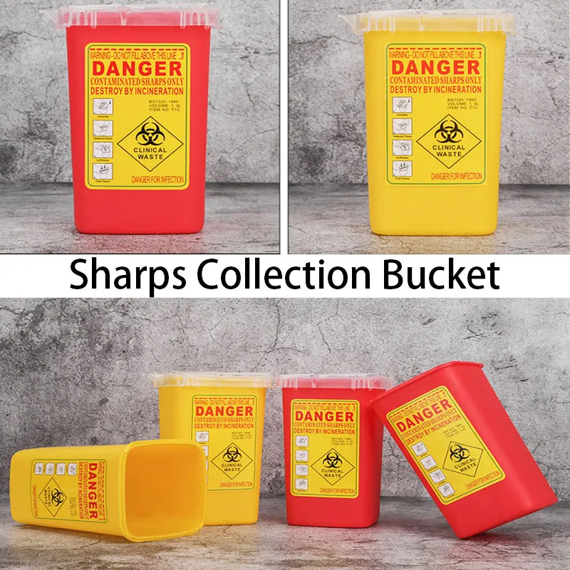 1L Tattoo Sharps Collection Bucket Storage Box Needle Disposing Sharps Blades Eyebrow Trimmers Glass Fragments Storage Container