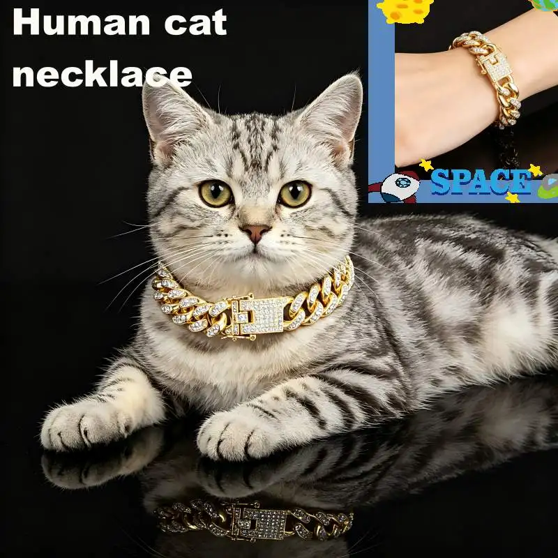 

Cat Dog with person Necklace Jewelry Accessories metal buckle Gold Silver rose Smooth Luxury Crystal Rhinestone cat accessories