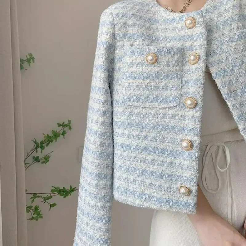 

Tweed Style Women's Jacket 2025 Spring Autumn New Design French Sensibility Niche Loose Fit Cropped Fashionable Elegant Top
