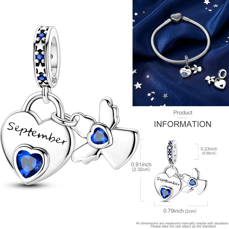 925 Sterling Silber 12 Monate Geburtsstein Engel-Herz-Anhänger Besd Januar-Dezember DIY Armband Halskette Geburtstagsgeschenk für Frauen – Detail 15