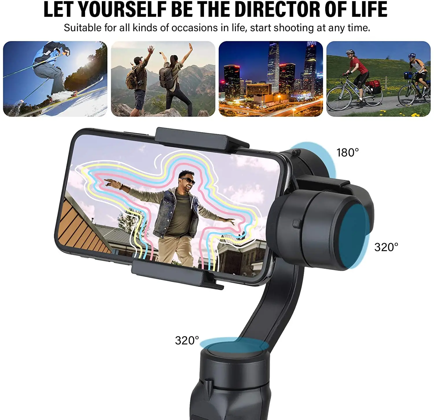 360 Rotation Auto Face Object Tracking Selfie Stick  Phone Holder Handheld 3 Axis Gimbal Stabilizer