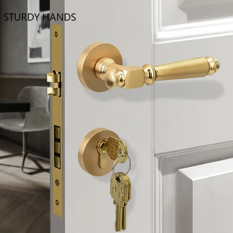 

High-end Pure Copper Security Door Lock Bedroom Mute Door Handle Lock Indoor Universal Deadbolt Lock Furniture Hardware Supplies