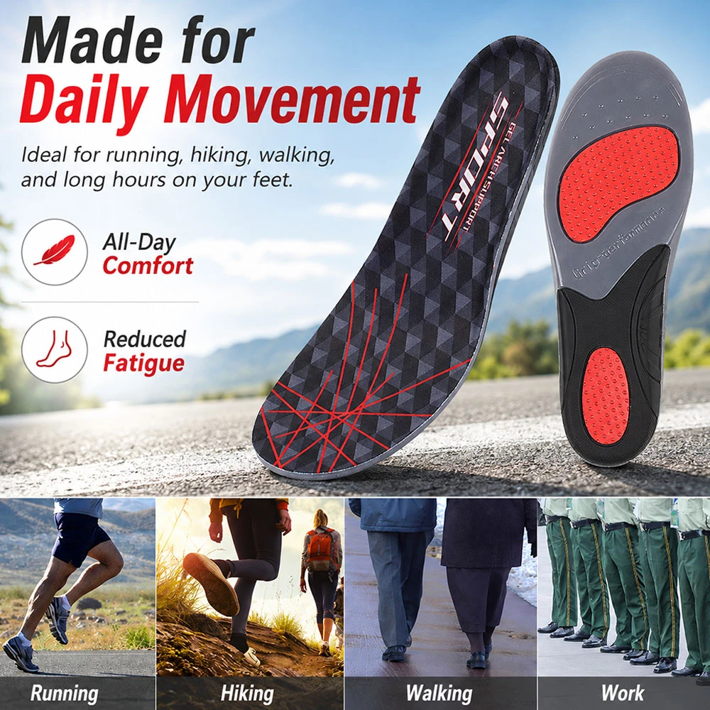 Plantar Fasciitis TPEGEL Insole Shock Absorption Comfort Sweat Breathable Arch Support for Men Women Daily Sports and Casual Use